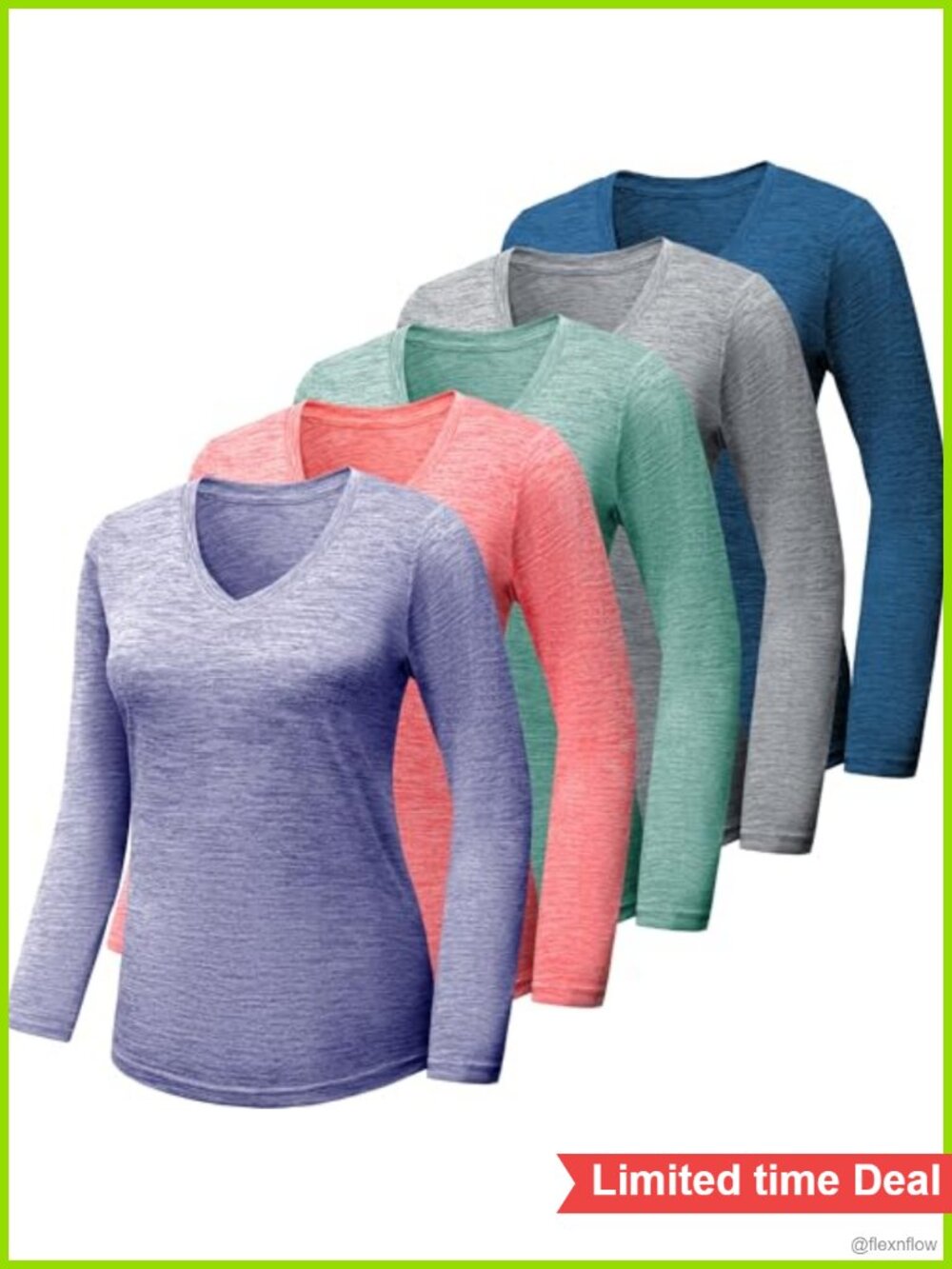 Women's Long Sleeve Quick Dry Active T-Shirts 5 Pack V-Neck Workout Running Top